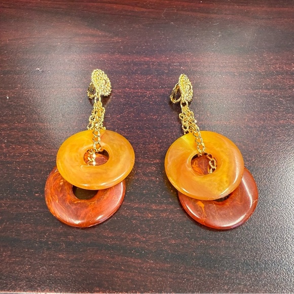 Avon “Color Disc”  Gold and Orange Dangle clip  Earrings NIB 1992 vintage - Picture 5 of 5